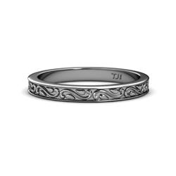 Cael Classic Scroll Wedding Band Scroll Womens Wedding Band Stackable with Milgrain Work K White Gold