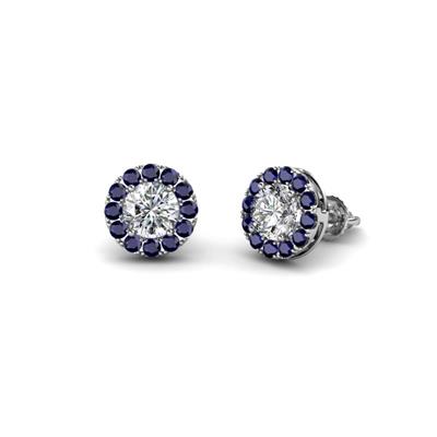 Bernice Round Diamond and Blue Sapphire Stud Earrings