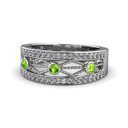 Aurelia ctw Peridot and Natural Diamonds Wedding Band ctw Peridot and Natural Diamonds Rope Filigree Wedding Band with Side Heart and Drop Design in K White Gold