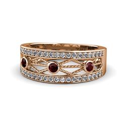 Aurelia ctw Red Garnet and Natural Diamonds Wedding Band ctw Red Garnet and Natural Diamonds Rope Filigree Wedding Band with Side Heart and Drop Design in K Rose Gold