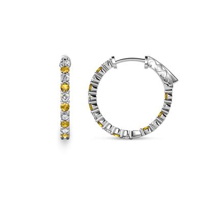 Carisa ctw Inside Outside Round Citrine and Natural Diamond Eternity Hoop Earrings