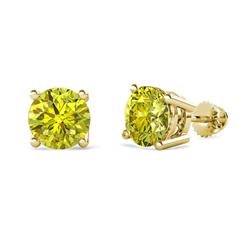 Alina Yellow Diamond Solitaire Stud Earrings Round Yellow Diamond ctw Four Prong Solitaire Womens Stud Earrings K Yellow Gold