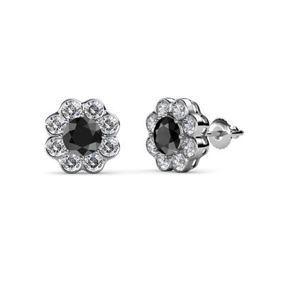 Fleur Black and White Diamond Floral Halo Stud Earrings