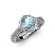 4 - Maura Signature Aquamarine and Diamond Floral Halo Engagement Ring 