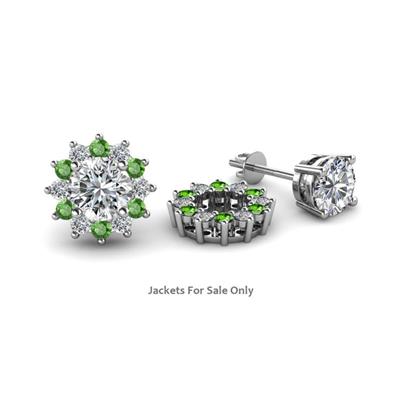 Florice Round Green Garnet and Diamond Flower Jacket Earrings