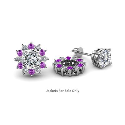 Florice Round Amethyst and Diamond Flower Jacket Earrings