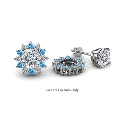 Florice Round Blue Topaz and Diamond Flower Jacket Earrings
