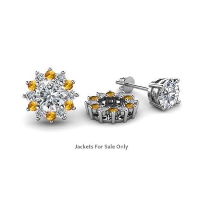 Florice Round Citrine and Diamond Flower Jacket Earrings