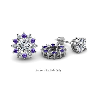 Florice Round Iolite and Diamond Flower Jacket Earrings