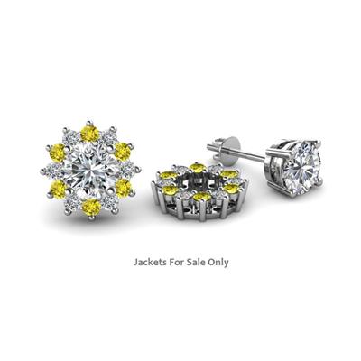 Florice Round Yellow and White Diamond Flower Jacket Earrings