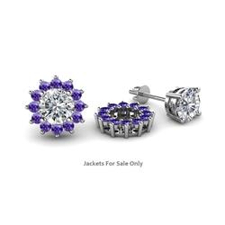 Florice Round Iolite Flower Jacket Earrings Round Iolite ctw Womens Halo Flower Ear Stud Jacket K White Gold
