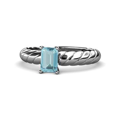 Eudora Classic x Emerald Shape Aquamarine Solitaire Engagement Ring
