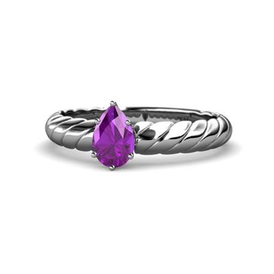Eudora Classic Pear Cut Amethyst Solitaire Engagement Ring