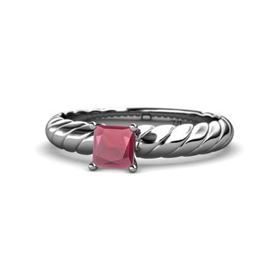 Eudora Classic Princess Cut Rhodolite Garnet Solitaire Engagement Ring