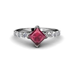 Alicia Princess Cut Rhodolite Garnet and Diamond Engagement Ring Princess Cut Rhodolite Garnet and Diamond Womens Engagement Ring ctw Platinum