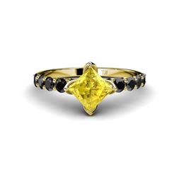 Alicia Princess Cut Lab Created Yellow Sapphire and Black Diamond Engagement Ring Princess Cut Lab Created Yellow Sapphire and Black Diamond Womens Engagement Ring ctw K Yellow Gold