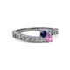 2 - Orane Blue and Pink Sapphire with Side Diamonds Bypass Ring 
