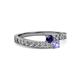 2 - Orane Blue Sapphire and Tanzanite with Side Diamonds Bypass Ring 