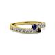 2 - Orane Blue Sapphire and Black Diamond with Side Diamonds Bypass Ring 