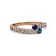 2 - Orane Blue Sapphire and Blue Diamond with Side Diamonds Bypass Ring 