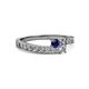 2 - Orane Blue Sapphire and Diamond with Side Diamonds Bypass Ring 