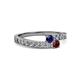 2 - Orane Blue Sapphire and Ruby with Side Diamonds Bypass Ring 