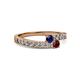 2 - Orane Blue Sapphire and Ruby with Side Diamonds Bypass Ring 