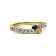 2 - Orane Blue Sapphire and Citrine with Side Diamonds Bypass Ring 