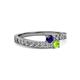 2 - Orane Blue Sapphire and Peridot with Side Diamonds Bypass Ring 