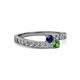 2 - Orane Blue Sapphire and Green Garnet with Side Diamonds Bypass Ring 
