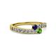 2 - Orane Blue Sapphire and Green Garnet with Side Diamonds Bypass Ring 
