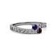 2 - Orane Blue Sapphire and Red Garnet with Side Diamonds Bypass Ring 