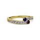 2 - Orane Blue Sapphire and Red Garnet with Side Diamonds Bypass Ring 