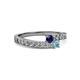 2 - Orane Blue Sapphire and Aquamarine with Side Diamonds Bypass Ring 