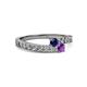 2 - Orane Blue Sapphire and Amethyst with Side Diamonds Bypass Ring 
