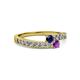 2 - Orane Blue Sapphire and Amethyst with Side Diamonds Bypass Ring 