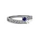 2 - Orane Blue and White Sapphire with Side Diamonds Bypass Ring 