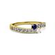 2 - Orane Blue and White Sapphire with Side Diamonds Bypass Ring 