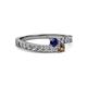 2 - Orane Blue Sapphire and Smoky Quartz with Side Diamonds Bypass Ring 