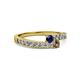 2 - Orane Blue Sapphire and Smoky Quartz with Side Diamonds Bypass Ring 