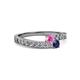 2 - Orane Pink and Blue Sapphire with Side Diamonds Bypass Ring 