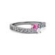 2 - Orane Pink and White Sapphire with Side Diamonds Bypass Ring 