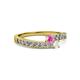 2 - Orane Pink and White Sapphire with Side Diamonds Bypass Ring 
