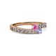 2 - Orane Pink Sapphire and Tanzanite with Side Diamonds Bypass Ring 