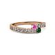 2 - Orane Pink Sapphire and Emerald with Side Diamonds Bypass Ring 