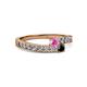 2 - Orane Pink Sapphire and Black Diamond with Side Diamonds Bypass Ring 