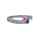 2 - Orane Pink Sapphire and Blue Diamond with Side Diamonds Bypass Ring 