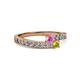 2 - Orane Pink Sapphire and Yellow Diamond with Side Diamonds Bypass Ring 