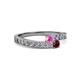 2 - Orane Pink Sapphire and Ruby with Side Diamonds Bypass Ring 