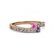 2 - Orane Pink Sapphire and Iolite with Side Diamonds Bypass Ring 